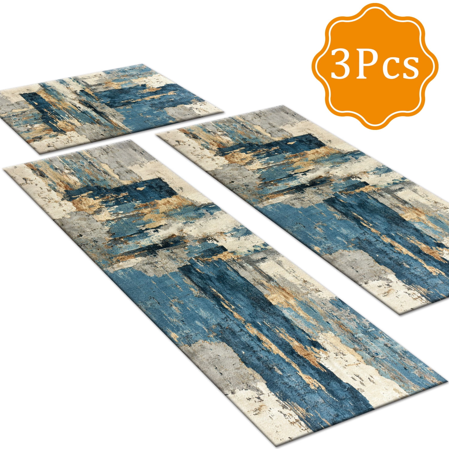 3 Piece Kitchen Rug Set, Non-Slip And Washable, Abstract Pattern Kitchen Hallway Rug, Soft And Comfortable, Suitable For Sinks, Floors, Entrances, Hallways and Bathrooms