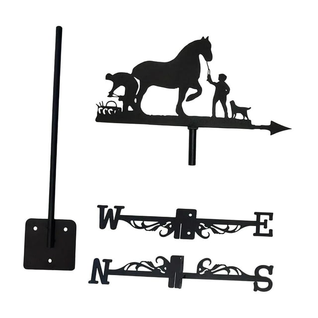 Veleta de caballo para tejado, accesorio decorativo para exteriores, veleta de hierro, indicador de dirección del viento para cercas exteriores y caballo con hombre