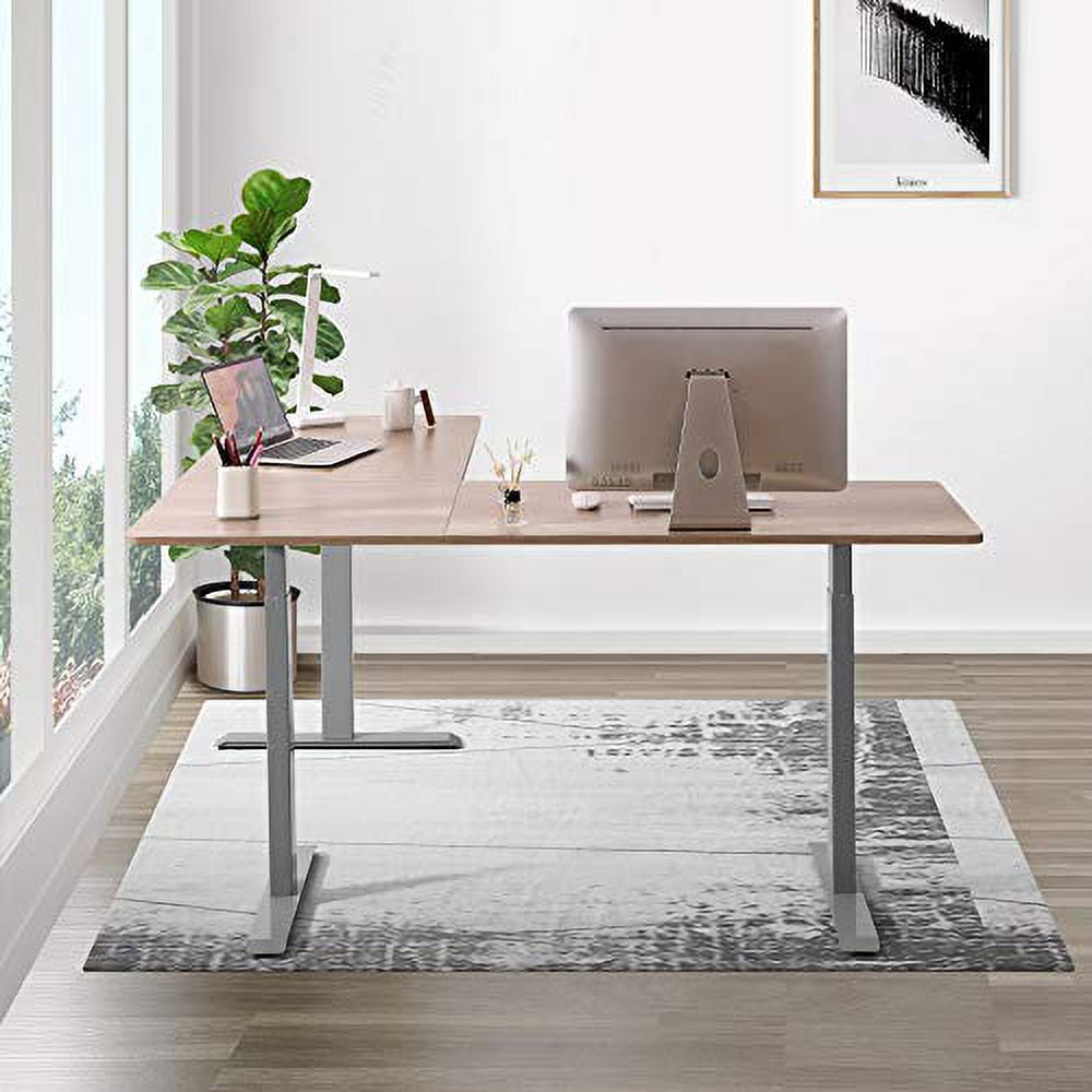 UNICOO® L Shaped Crank Height Adjustable Standing Desk, Sit to Stand up Corner Desk, L-Shaped Standing Workstation (Grey Frame/Antique Oak Top - L Shape Crank)