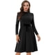 thumbnail image 1 of Vestido elegante de manga larga con cuello simulado tejido debajo de la rodilla para mujer Negro XL, 1 of 5