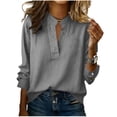 thumbnail image 3 of Vetsdori Solid Color Shirts for Women Blouses Long Sleeve Button down Henley Blusas Work,Fashion Ladies Tops Cotton Linen, 3 of 6