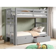 Bedz King Tall Bunk Beds Twin over Twin Mission Style with End Ladder and 2 Under Bed Drawers, Gray