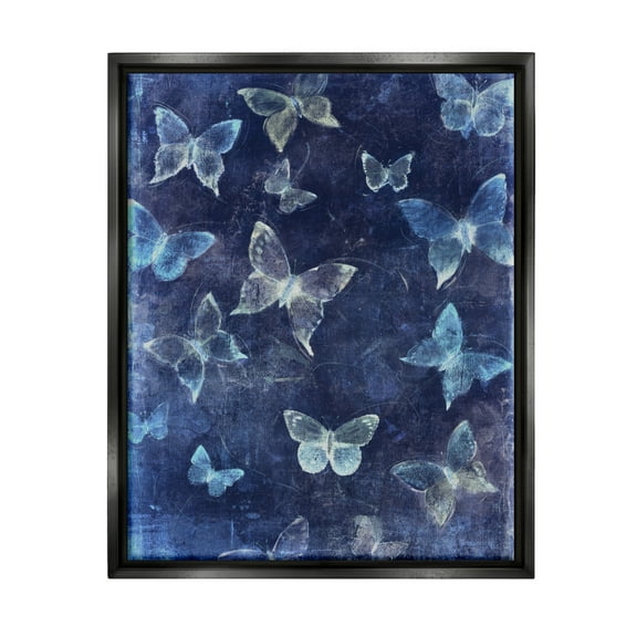 Stupell Industries Blue Modern Butterflies Animals & Insects Painting Black Floater Framed Art Print Wall Art, 17 x 21