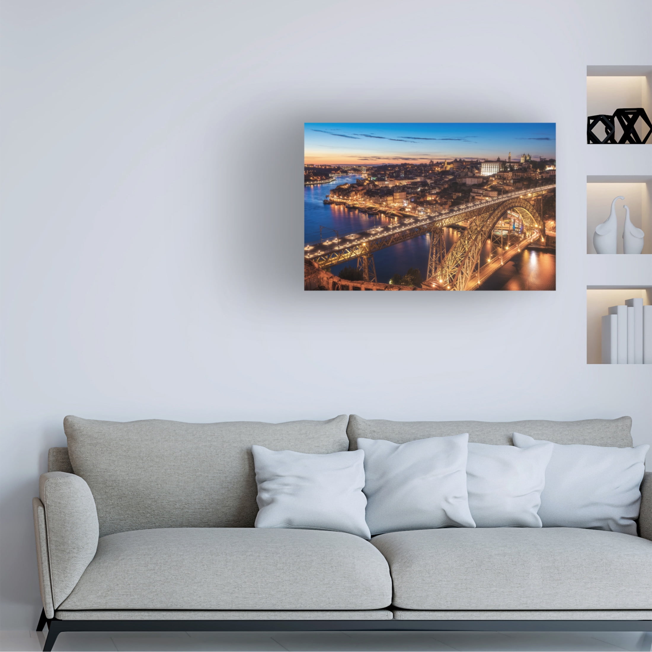 Canvas Wall Art - Jean Claude Castor 'Portugal - Porto Blue Hour' Wall Art for Living Room, Bedroom, or Office Décor by Trademark Fine Art - 32 x 22 Inches