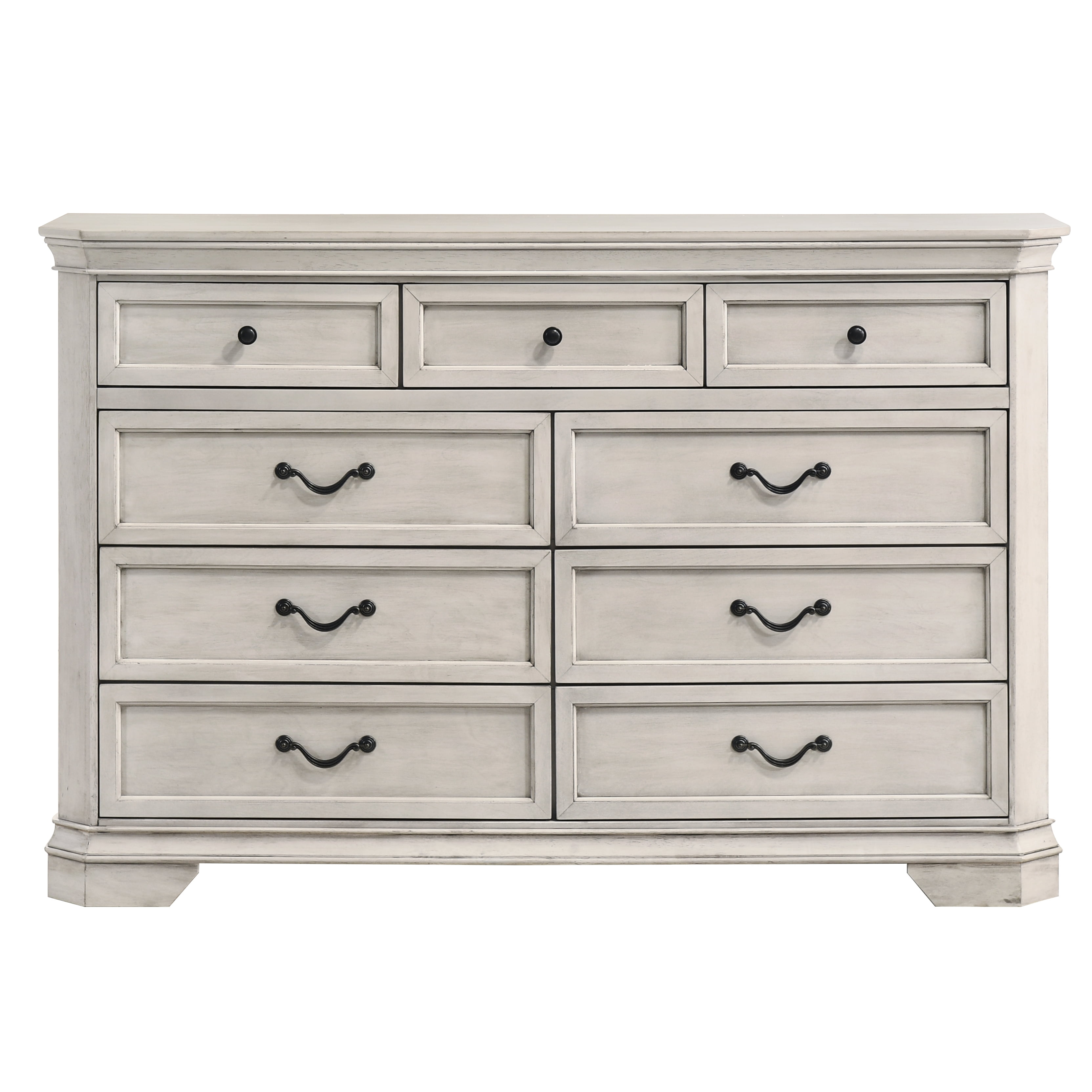 Roundhill Furniture Maderne Wood 7-Drawer Dresser, Antique White Finish
