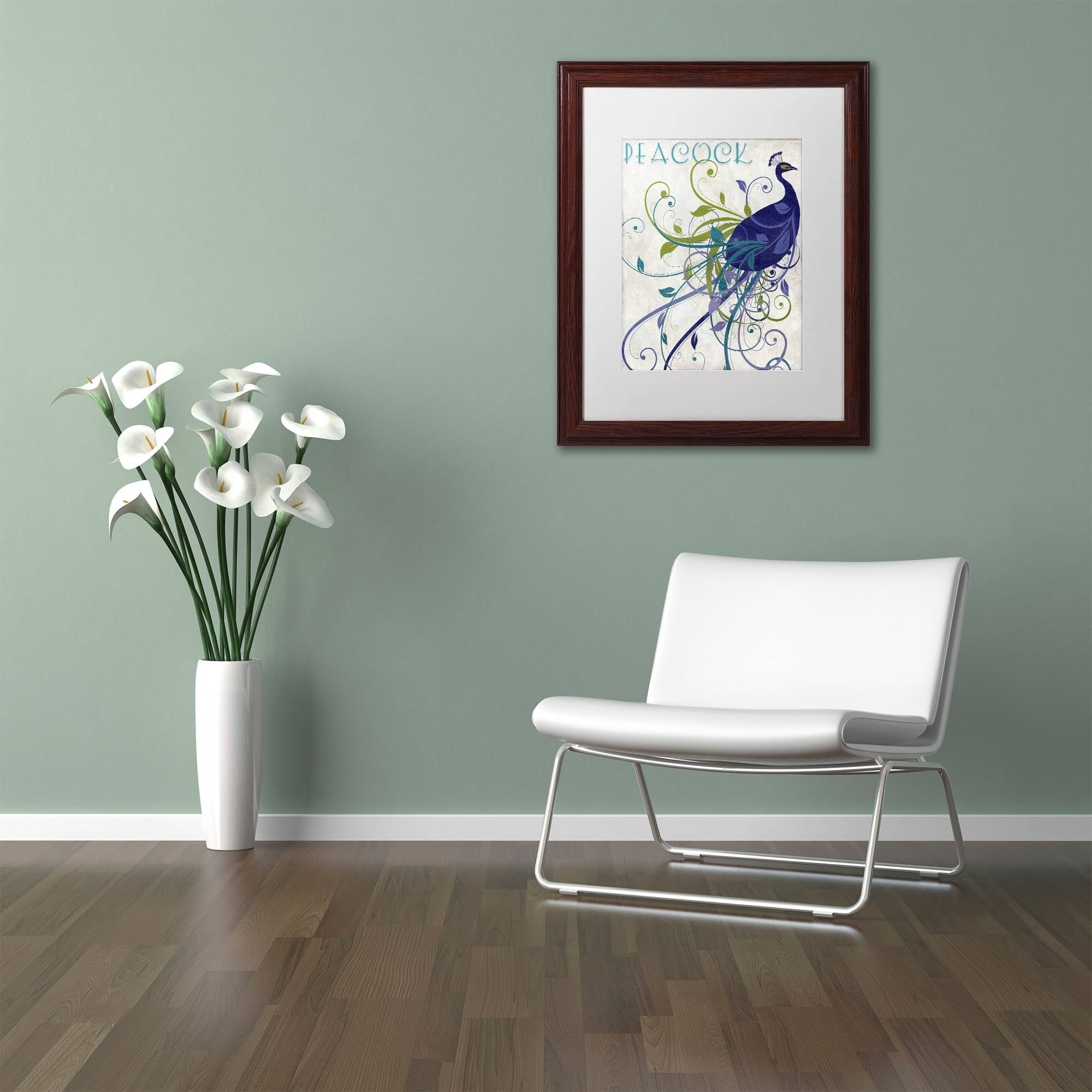 Trademark Fine Art "Peacock Nouveau I" Canvas Art by Color Bakery White Matte, Wood Frame
