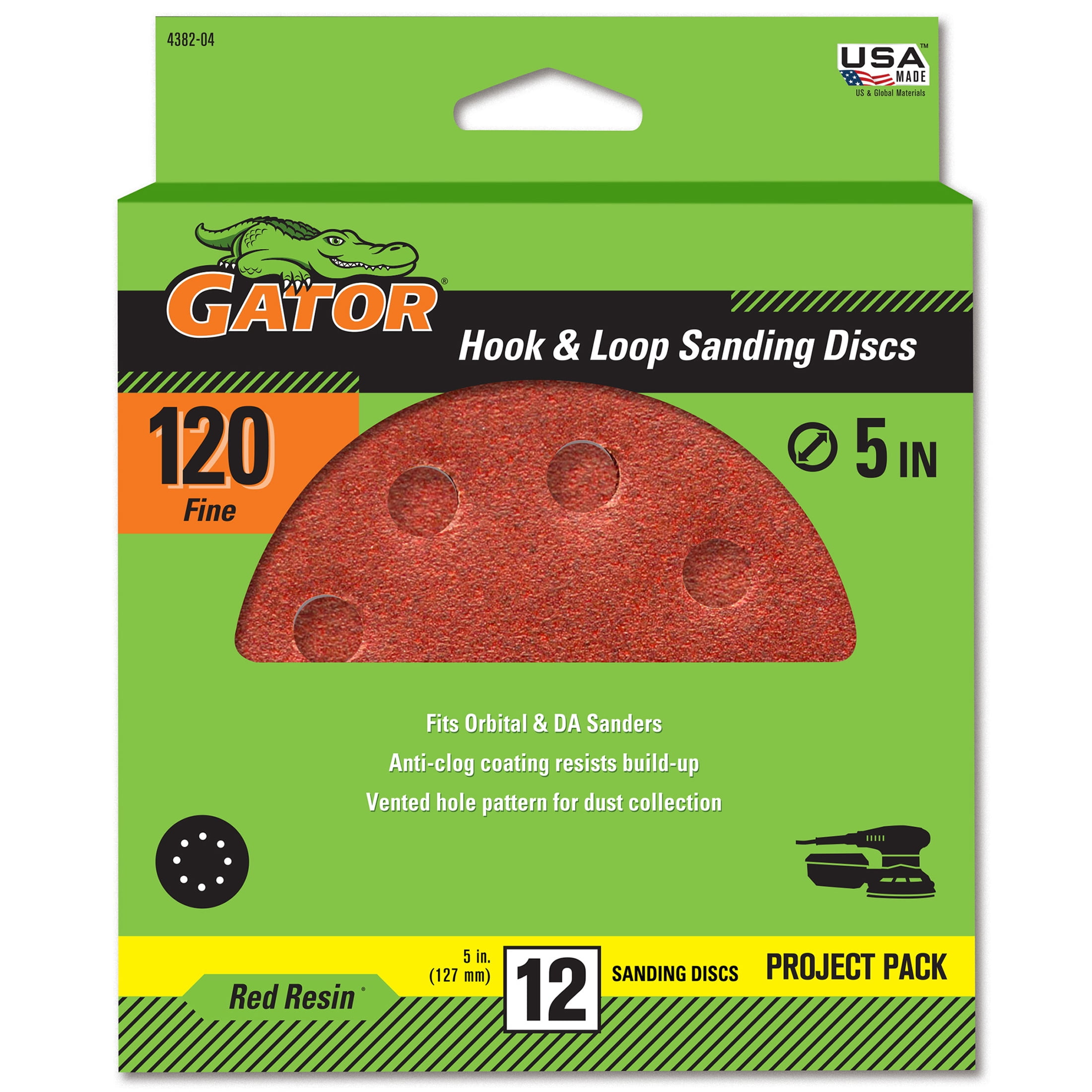 (2 pack) Gator 438204 5 in Fine 120 Grit Hook & Loop Sanding Discs, 12 Pieces