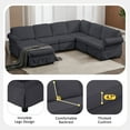 thumbnail image 5 of Euroco Fabric Sofa L shaped Upholstered Modular Sofa Collection, Sectional Couch with Removable Ottoman for Living Room, Dark Gray, 108" x 84", 5 of 9