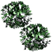 Metallic Cheer Pom Poms Cheerleading Cheerleader Gear 2 pieces one pair poms(Kelly Green/Silver)