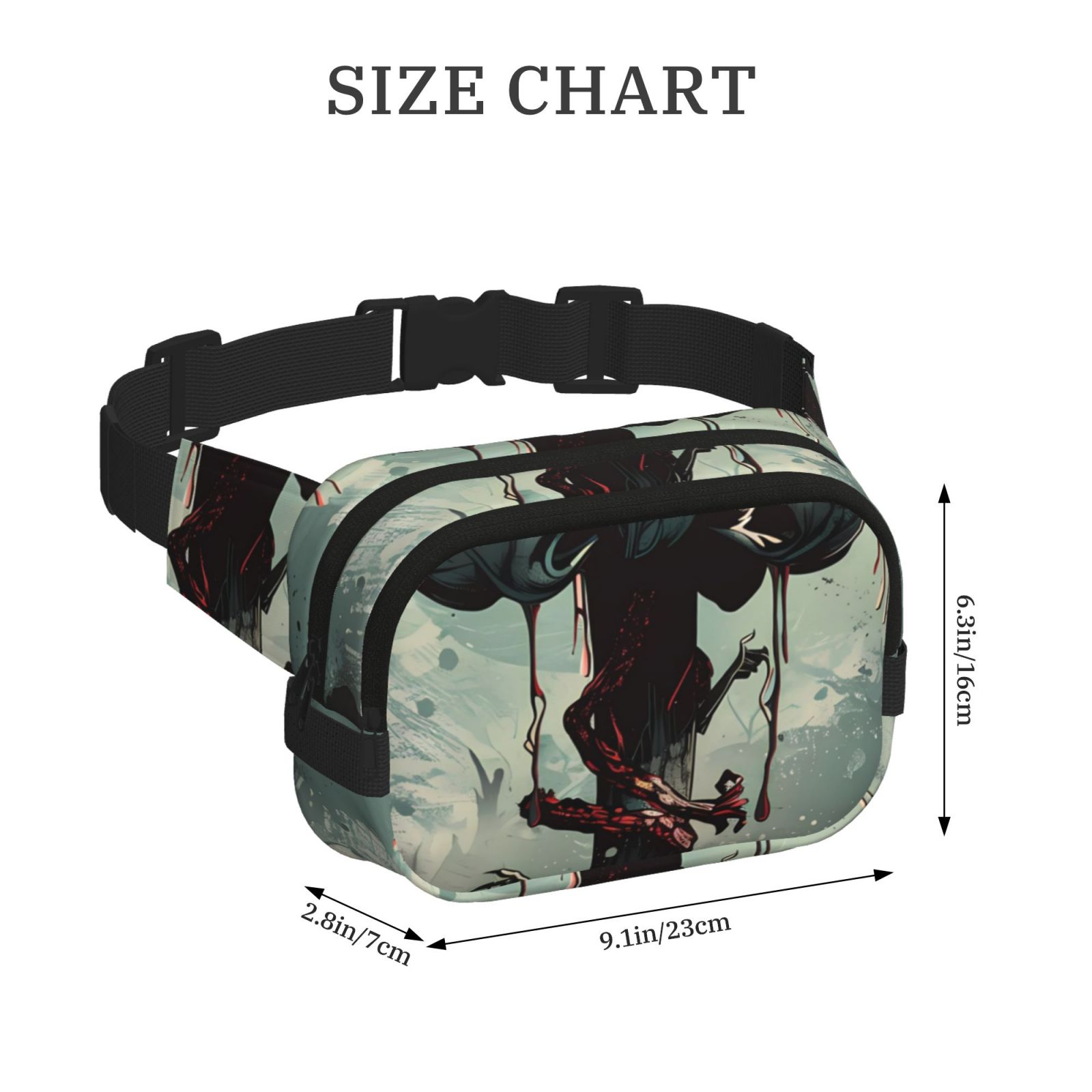 Picia Zombie Flower Apocalypse Print Square Double-Layer Waist Bag Mini Adjustable Waist Belt Bag Exercise Running Travel Hiking