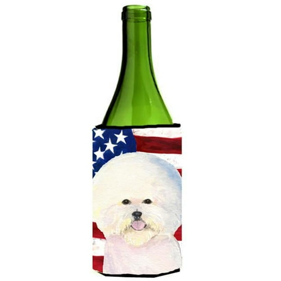 Usa American Flag With Bichon Frise Wine Bottle  Hugger - 24 oz.