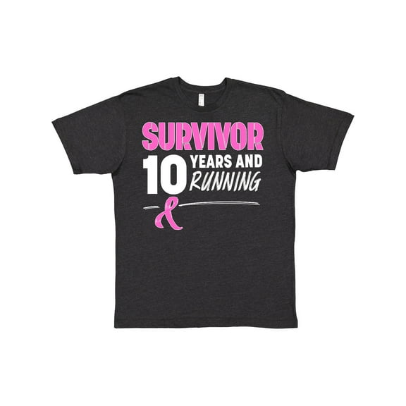 Inktastic Breast Cancer Survivor 10 Years and Running with Pink Ribbon T-Shirt