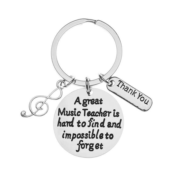 Music Teacher Keychain - Music Note Jewelry - Gift For Music Instructors, Great Teacher is Hard to Find But Impossible to Forget