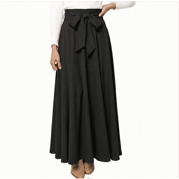 Jane Wardrobe Wrap Tie High Waist Cotton Blend A-Line Maxi Skirt Women Flowy Wide Swing Vacation Casual Long Skirt 1PC S-XXL Plus Size Friendly