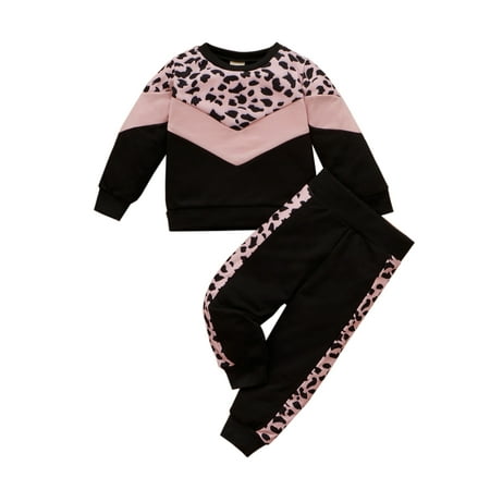 

Canis Baby Girl Tracksuit Outfits Leopard Long Sleeves Sweatshirt Jogger Pants Clothes