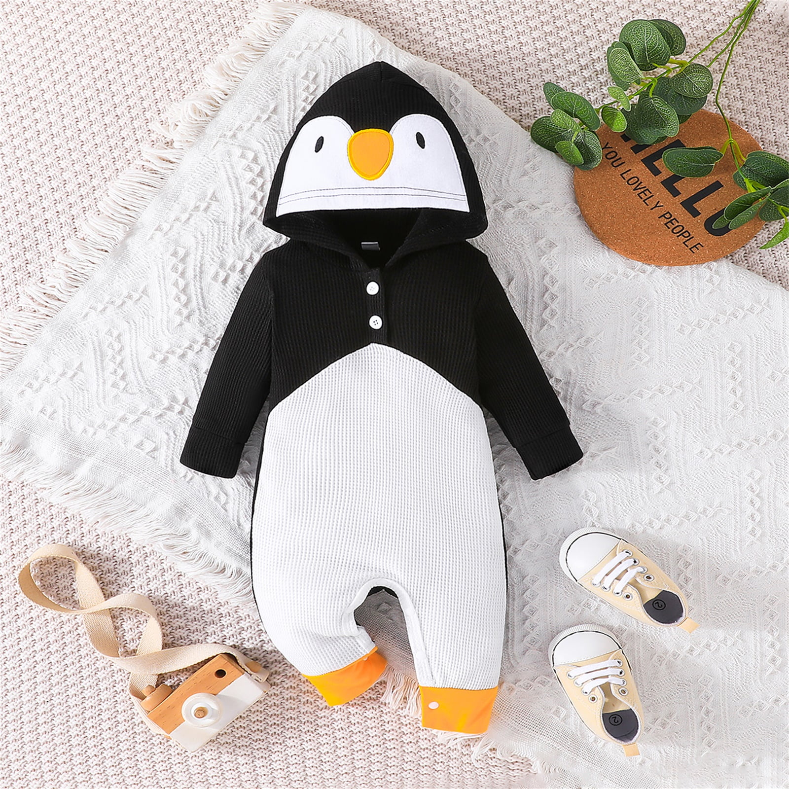 Gupgi Baby Boy Girl Penguin Romper Halloween Penguin Cosplay Outfit Onesie Hooded Jumpsuits 0 18 Months Black