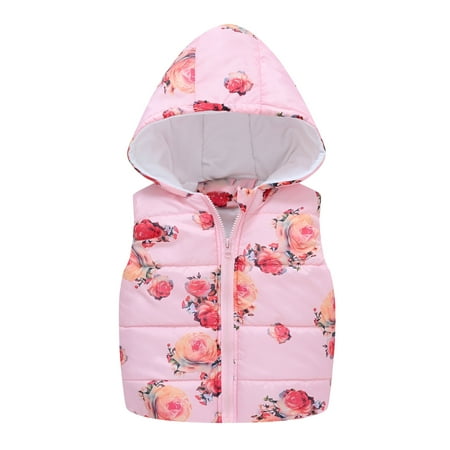 

DNDKILG Toddler Baby Boy Girls Thicken Zip Up Puffer Jacket Children Hooded Padded Sleeveless Outerwear Fall Winter Cartoon Print Vest Pink 1Y-6Y