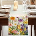 thumbnail image 3 of Spring Colorful Floral Table Runner, Yellow Purple Pastoral Flowers Washable Cotton Linen Table Runners 36 Inches Long, Dresser Scarf Runner for Nightstand/End Tables/Round Tables 13''x36'', 3 of 9