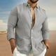 thumbnail image 1 of Camisas informales de lino y algodón para hombre, camisa de manga larga, cuello vuelto, Color sólido, moda, primavera y otoño, 2023, 1 of 4