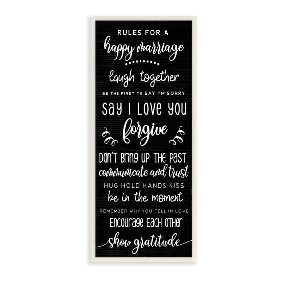 Stupell Industries Rules for Happy Marriage Country Sign Black White Typography Painting Unframed Art Print Wall Art, 7 x 17