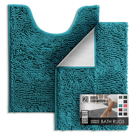 Alfombras de baño Hearth & Harbor Chenille, 43 x 61 cm, 51 x 61 cm, color verde azulado