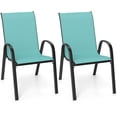 thumbnail image 1 of Costway 2PCS Patio Dining Chairs Stackable Armrest Space Saving, Black & Turquoise, 1 of 9