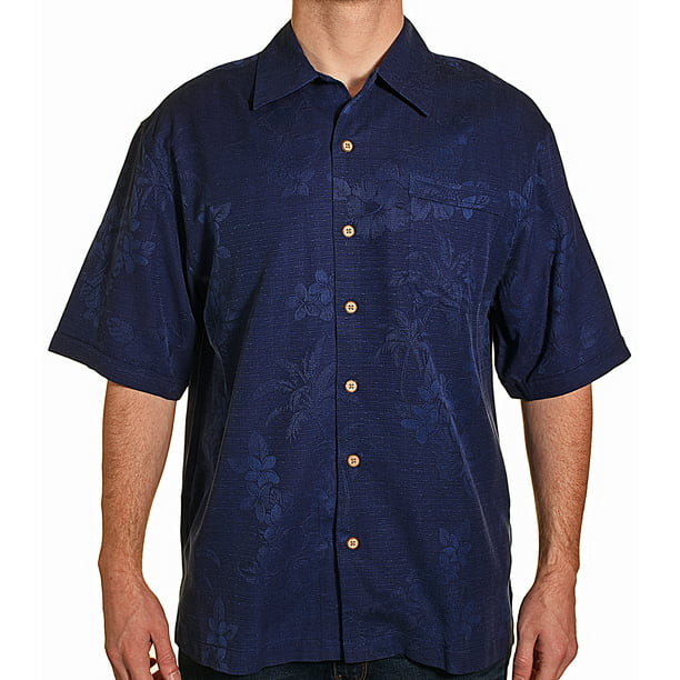 Jamaica Jaxx - Jamaica Jaxx Mens Silk Hawaiian Aloha Shirt (Navy Blue ...