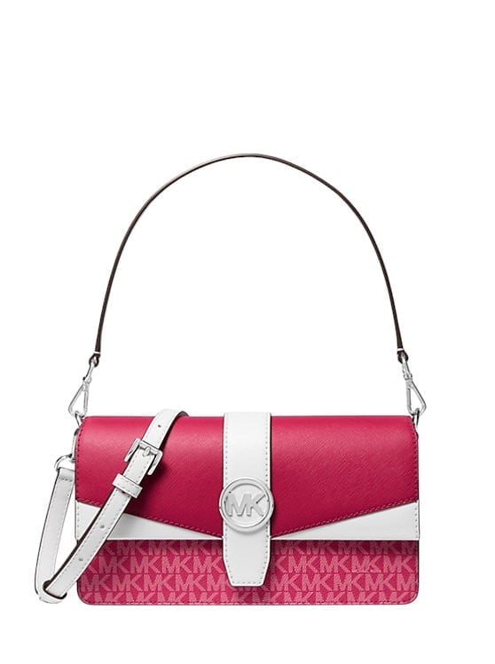 マイケルコース チャーリー レッド シリコン Michael Kors Women's Coraline Small Logo Satchel Bag (Brown