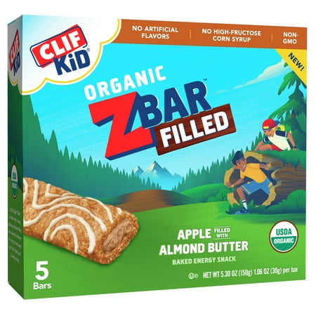 (2 Pack) Clif Kid® Zbar Filled Organic Apple Filled with Almond & Cashew Butter Baked Energy Snack 5 ct