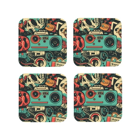 

Vsdgher Retro Pop Art Collage Leather Coasters for Drinks Durable Drink Coasters 4 Set for Tabletop Protection Luxurious Home Décor and Housewarming Gift-Square