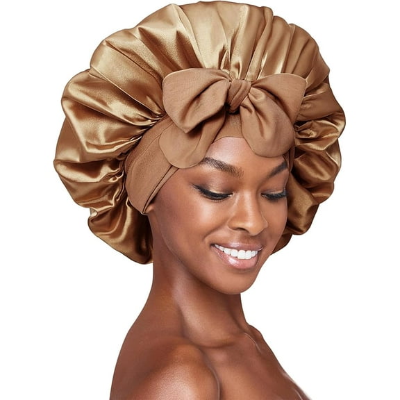Red by Kiss Silky Satin Tie Bonnet – Adjustable Tie & Elastic for Secure Fit, Maintains & Protects Hair, Anti Breakage (Mocha, XL)