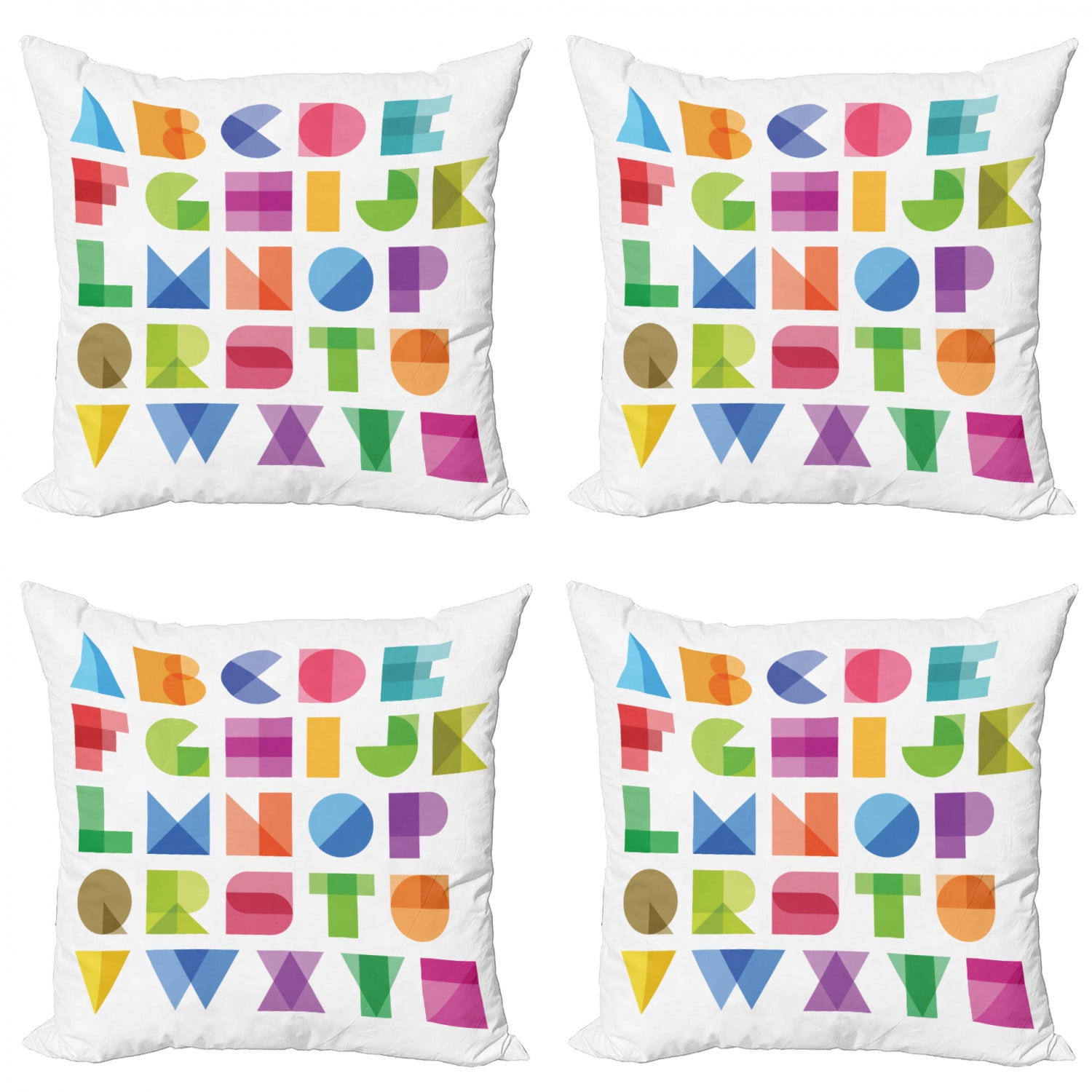 Alphabet Throw Pillow Cushion Case Pack of 4, Educational Letters