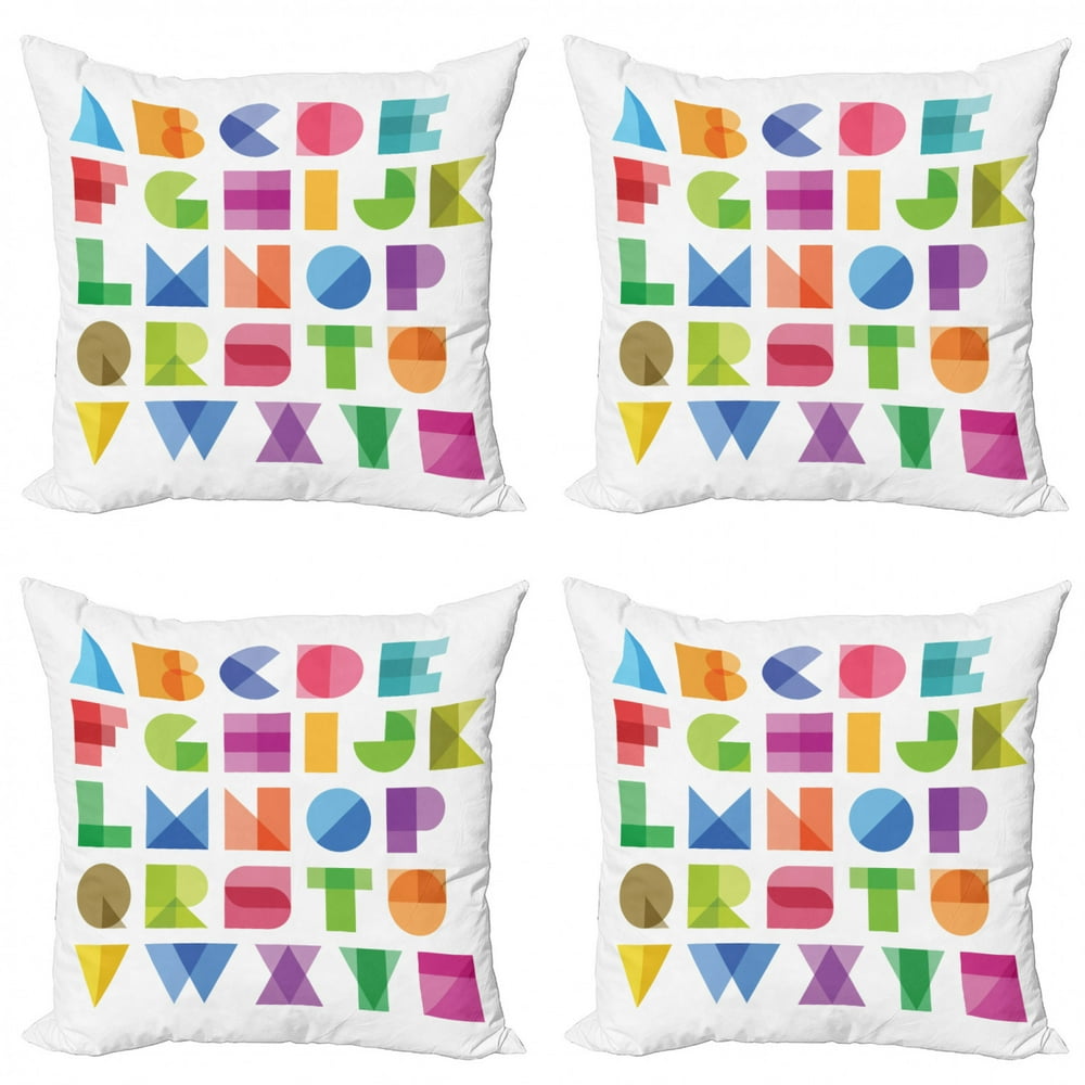 Alphabet Throw Pillow Cushion Case Pack of 4, Educational Letters