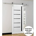 thumbnail image 5 of Sturdy Barn Door | Quadro 4588 White Silk with Black Glass | 6.6FT Rail Hangers Heavy Hardware Set | Solid Panel Interior Doors-36" x 96"-Black Glass-Silver Rail, 5 of 6