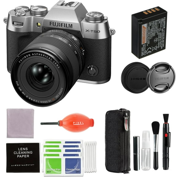 Fujifilm X-T50 Mirrorless Digital Camera XF16-50mmF2.8-4.8 R LM WR Lens Kit - Silver Bundle with Additional Accesssories