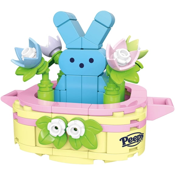 Brickcraft PEEPS Blue Bunny Easter Basket Building Kit (104-Piece Set), Easter Brick Toy, Candy Collectible, Spring Decor, Floral Display, Gift for Kids and Adults