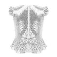 thumbnail image 2 of Vxuxlje Kids Girls Sparkly Mermaid Ruffles Flutter Sleeves Back Zipper Tank Tops Xmas Birthday Party Silver 14, 2 of 5
