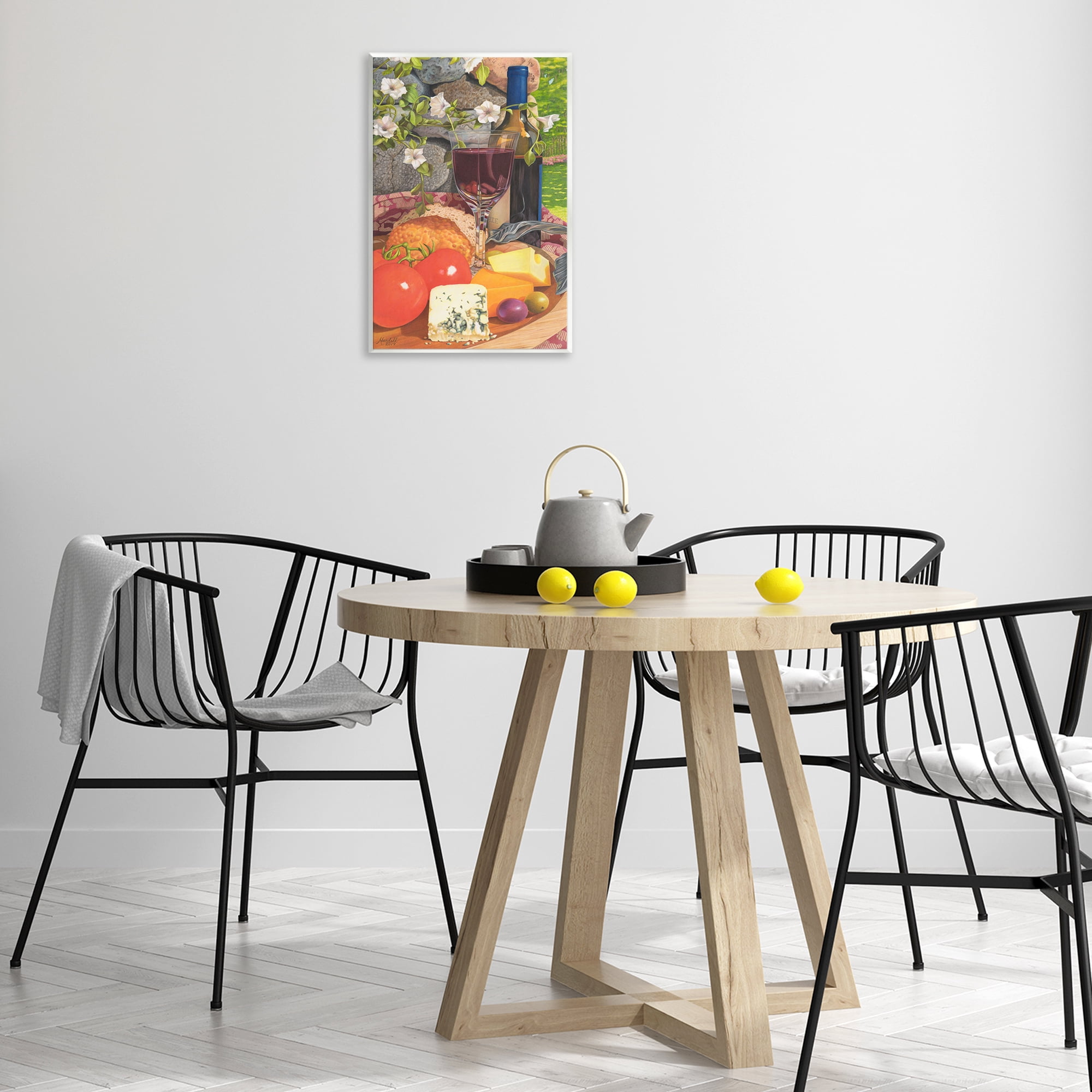 Stupell Industries Wine & Cheese Plate Food & Beverage Painting Unframed Art Print Wall Art, 13 x 19