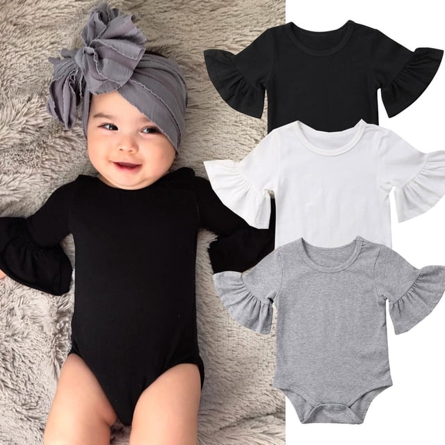 Barboteuse à Manches Évasées pour Nouveau-Née Fille, Justaucorps Combinaison Tenue Vêtements 0-24 m