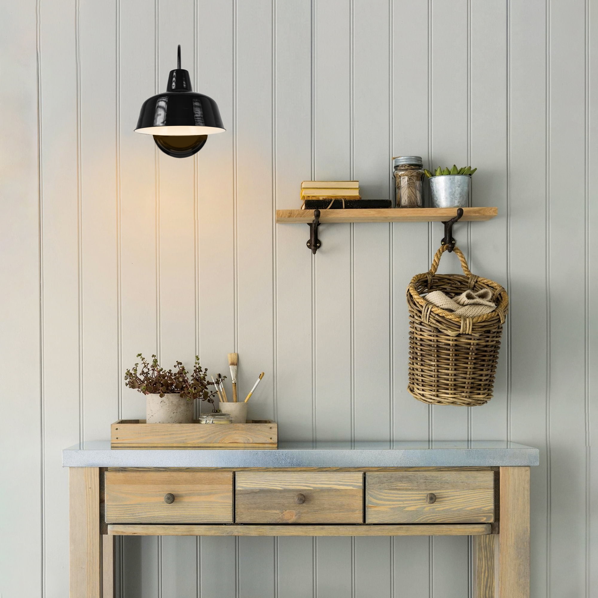 Mason Barn Light Indoor/Outdoor Wall Mount Modern Industrial Farmhouse Design House Wall Light for Patio, Garage, Bathroom, Office, Kitchen, 8-Inch, Satin Black, WM757936