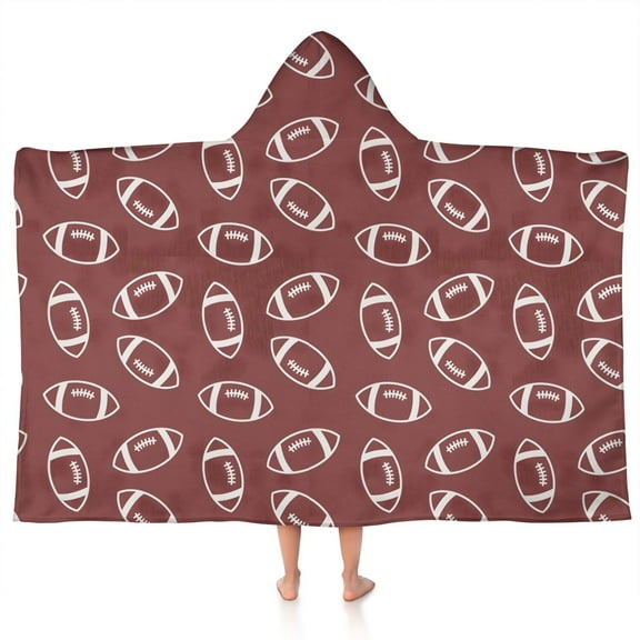 Maroon Footballs Pattern Hooded Bath Towel,50"x30" for Ages 3 To 12 Kids, Quick Dry Lightweight Soft Microfiber Hood Beach Towel Cover Up for Kids