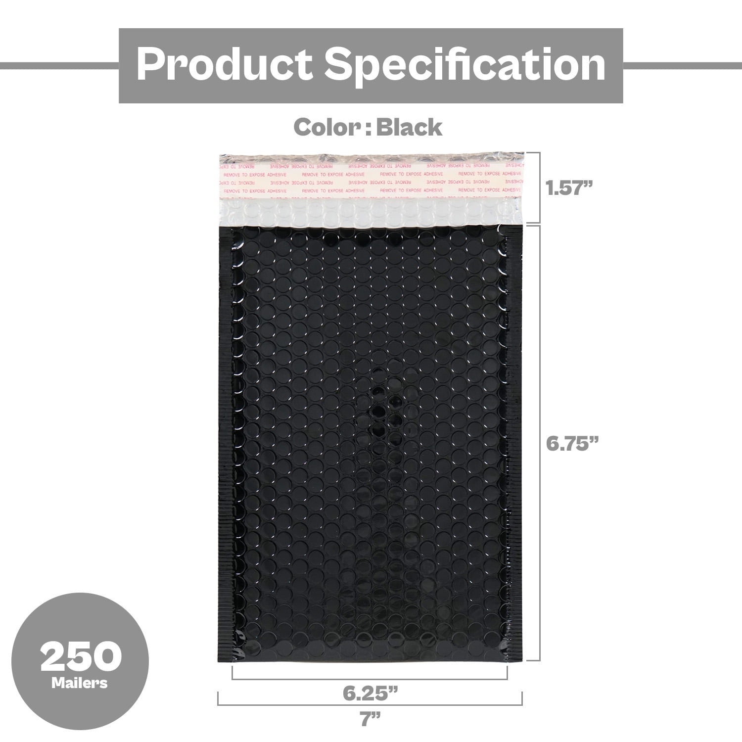 MMBM Black Metallic/Glamour Bubble Mailers 250 PCS Shipping Mailing Padded Envelopes Self-Seal Bags 7" x 6.75"