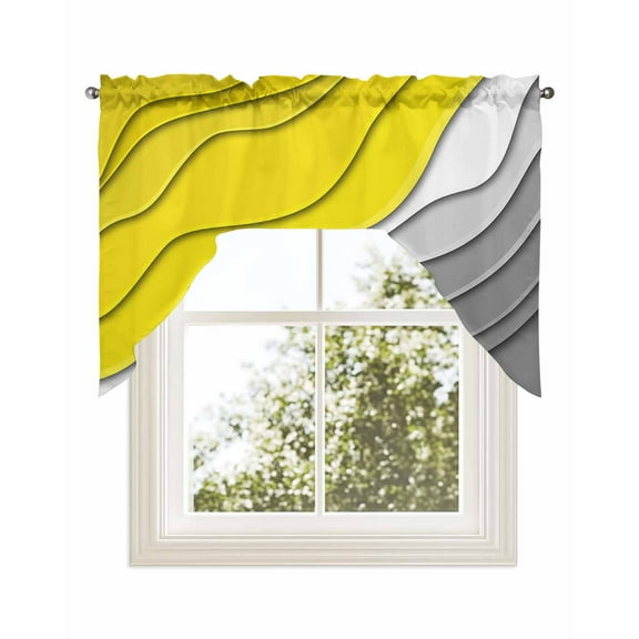 Yellow Grey Ombre Kitchen Swag Valance for Window,Rod Pocket Short Kitchen Curtains 36 Inch Length,Modern Geometric Abstract Aesthetics Cream Swag Topper Small Window Treatment for Cafe Bathroom