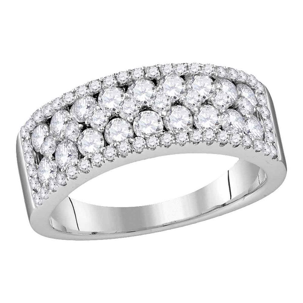 10kt White Gold Womens Round Paveset Diamond Double Two Row Band Ring