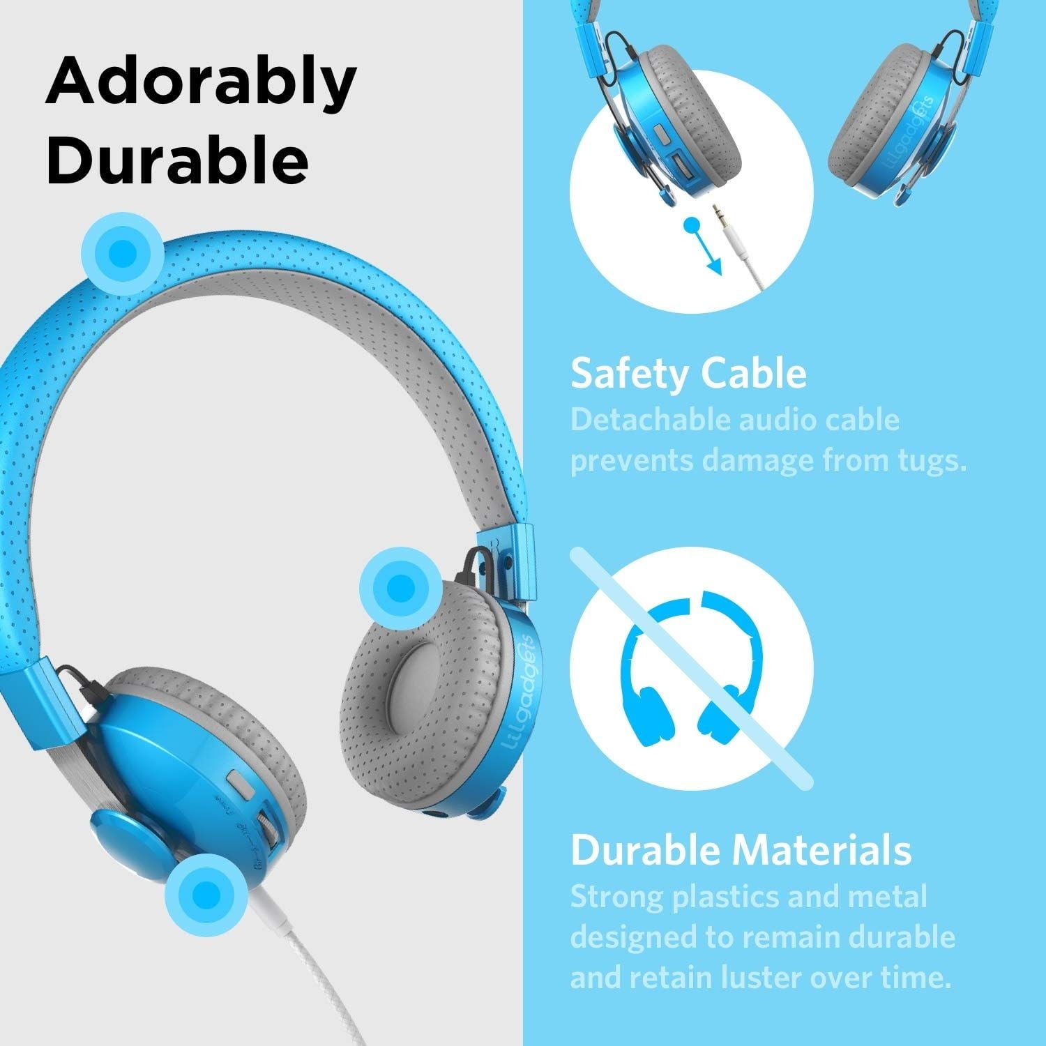 LilGadgets Untangled Pro Wireless Kids Headphones, On-Ear Bluetooth Toddler Headset with Built-In Microphone, Hassle-Free Design, No More Tangled Wires, Perfect for Children in School, Blue