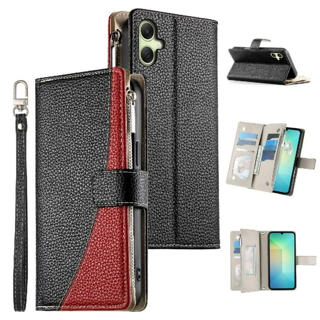 Funda cartera GANGXUN para Samsung Galaxy A07 , cuero PU con tarjetero, cremallera, correa de mano, soporte y protección 1345°