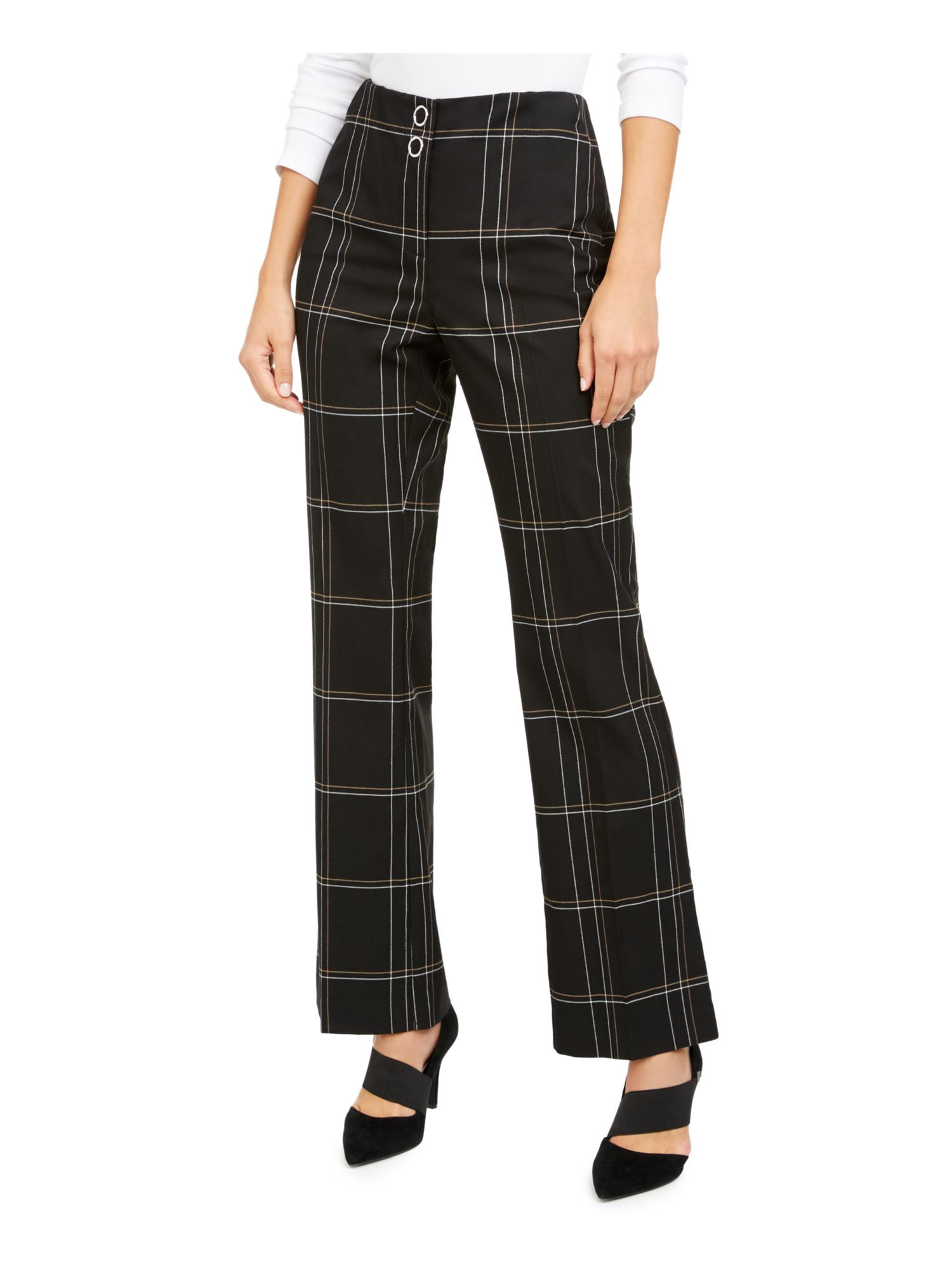 ALFANI Womens Black Windowpane Plaid 