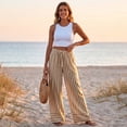 thumbnail image 5 of VV AVEORS Women'S Palazzo Pants 2026 Summer Striped Satin Wide Leg High Waisted Flowy Casual Lounge Sweatpants Pockets Earthy Yellow M, 5 of 8