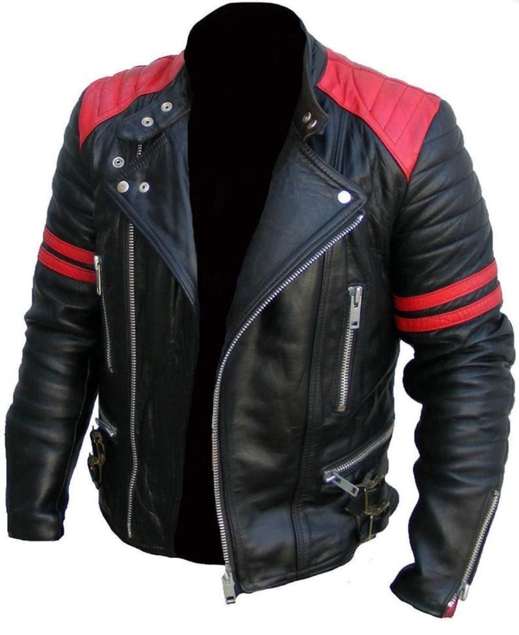 Noora Lambskin Black and Red Leather Biker Club Outwear Jacket Warm Leather Jacket for Men - Walmart.com