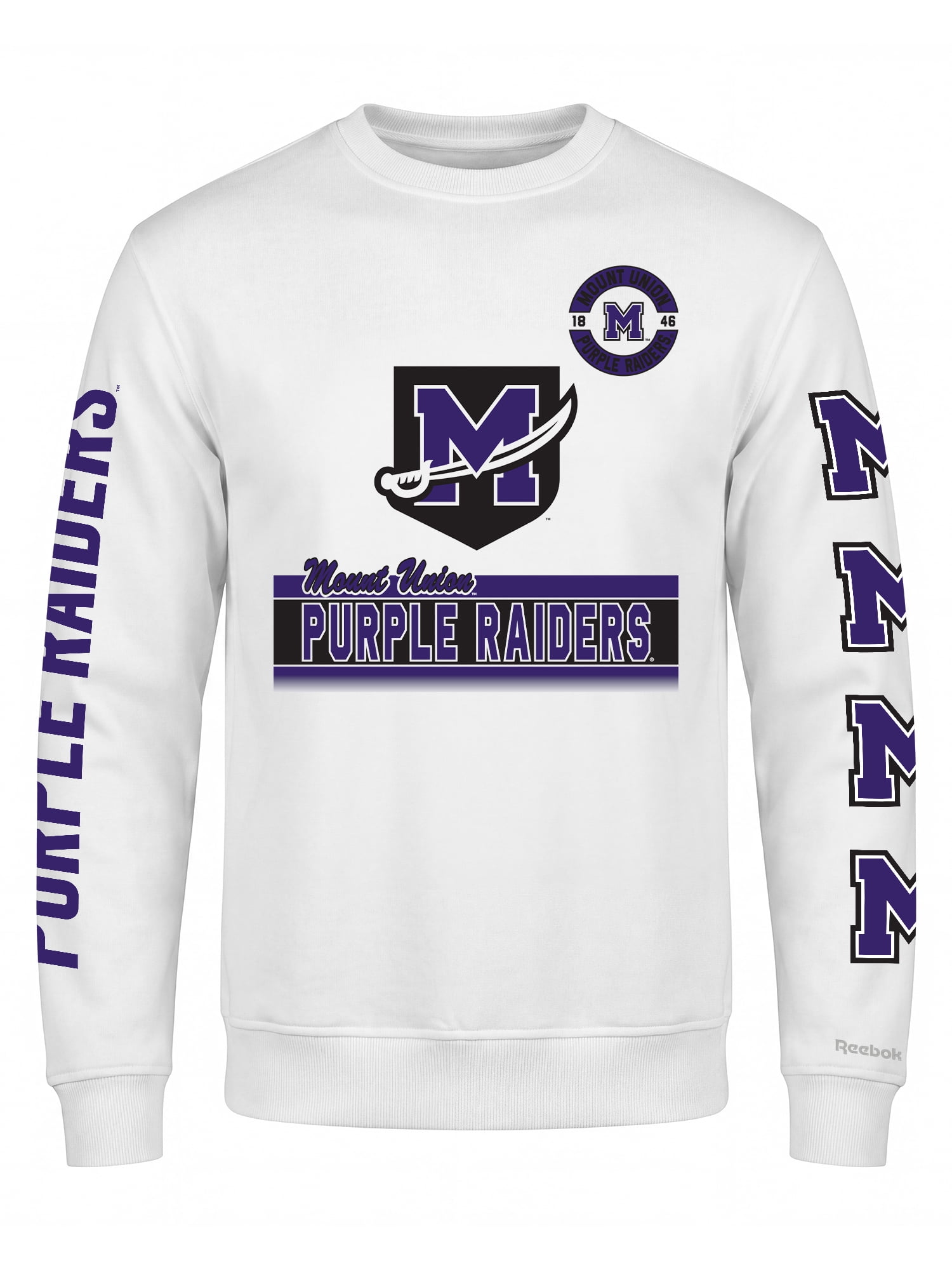 Mount Union Purple Raiders Reebok Mens White Crew Sweatshirt